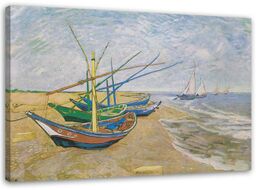 Obraz na płótnie, Łodzie rybackie na plaży w Saintes-Maries-de-la-Mer - V. van Gogh reprodukcja 90x60