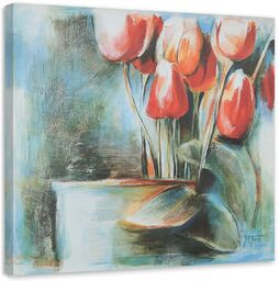Obraz na płótnie, Czerwone tulipany w wazonie 60x60