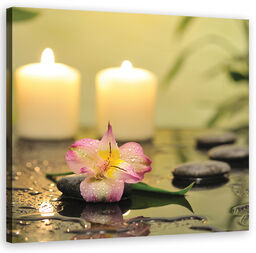 Obraz na płótnie, Świece i orchidea zen 50x50