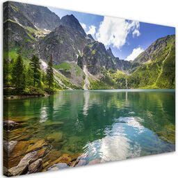 Obraz na płótnie, Górskie jezioro Drzewa Natura 90x60