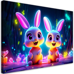 Obraz na płótnie, Kolorowe króliczki neon 60x40