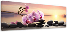 Obraz na płótnie, Rożowa orchidea i kamienie zen 120x40