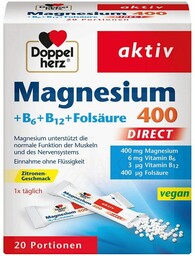 Magnez 400 + B6 + B12 + kwas foliowy DIRECT, Doppelherz, 20 porcji