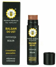 Balsam do ust, NEMEZJA, kolor MIEDZIANO BRZOSKWINIOWY z lekkim połyskiem, Miodowa Mydlarnia