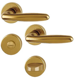 Verona - Klamka drzwiowa na szyldzie okrągłym z aluminium, wersja WC, kolor starego złota F4