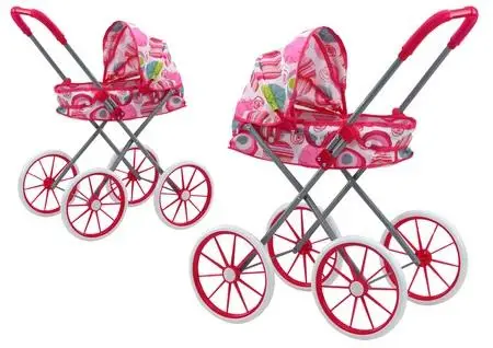 Wózek dla lalek duże koła składany różowy - Leantoys