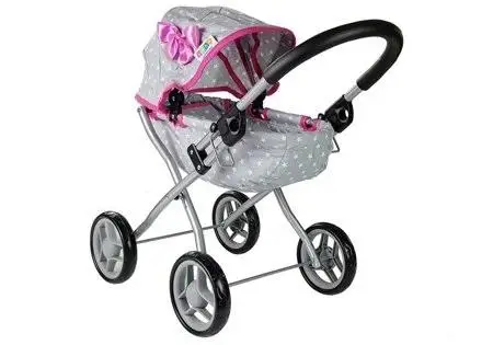 Wózek dla lalek Alice szaro-różowy w gwiazdki - Leantoys