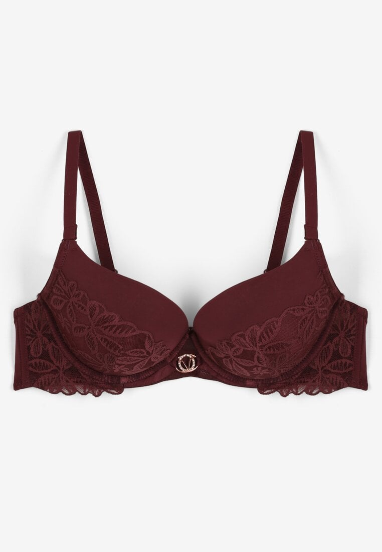Ciemnofioletowy Biustonosz Push Up z Koronkowymi Detalami Mailese