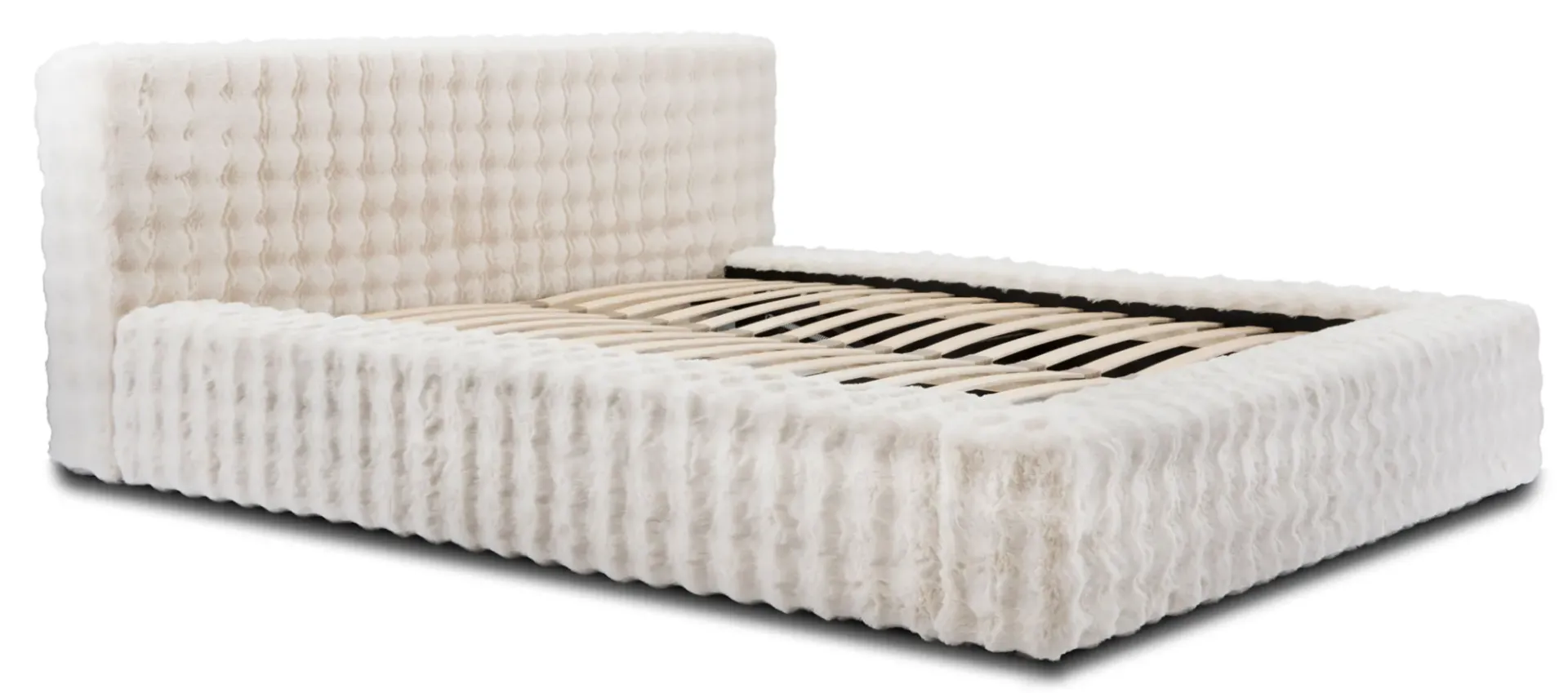 Kremowe łóżko tapicerowane z zagłówkiem i pojemnikiem Z6-A79