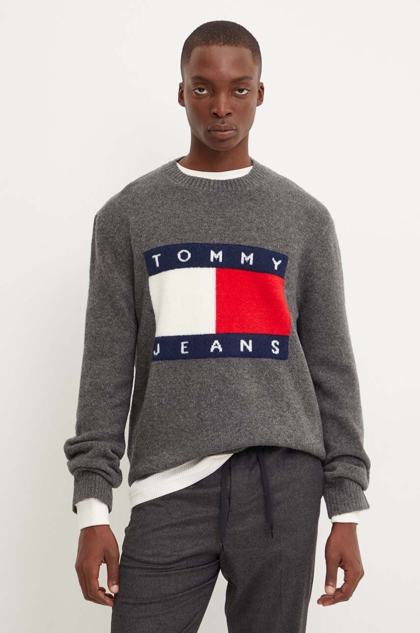 Tommy Jeans sweter z domieszką wełny męski kolor szary lekki DM0DM19442