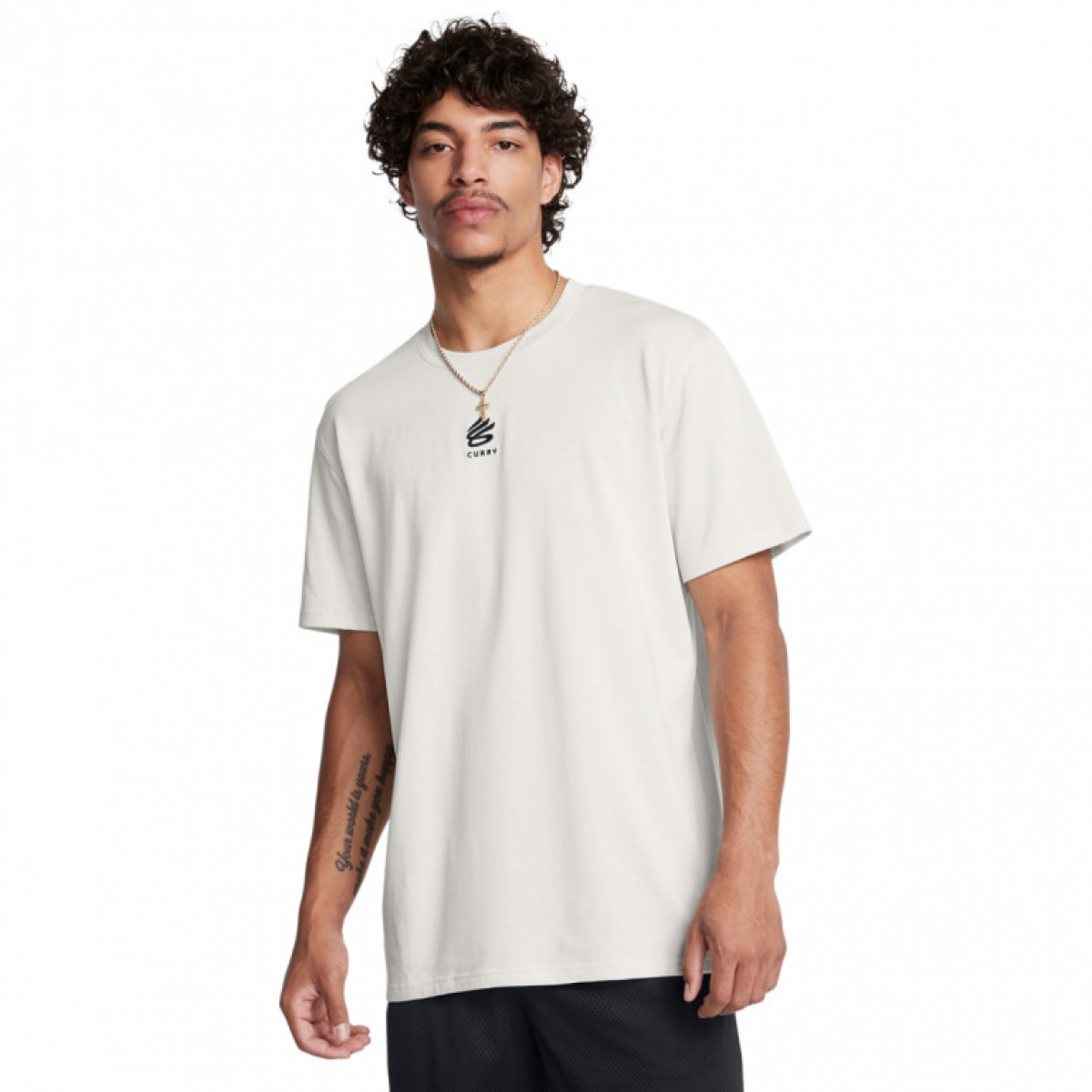 Męska koszulka do koszykówki Under Armour Curry Logo Heavyweight - biała - UNDER ARMOUR