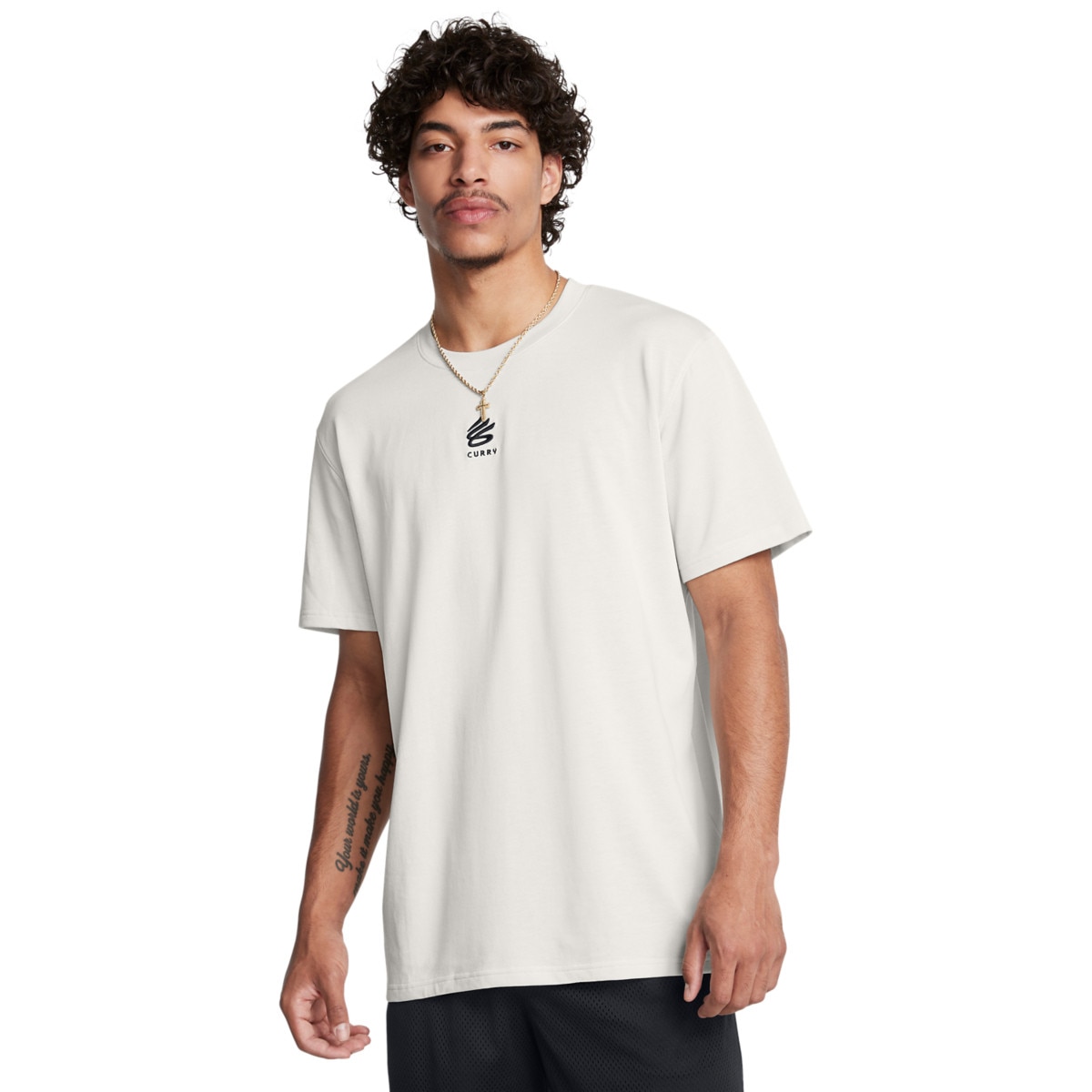 Męska koszulka do koszykówki Under Armour Curry Logo Heavyweight - biała - UNDER ARMOUR
