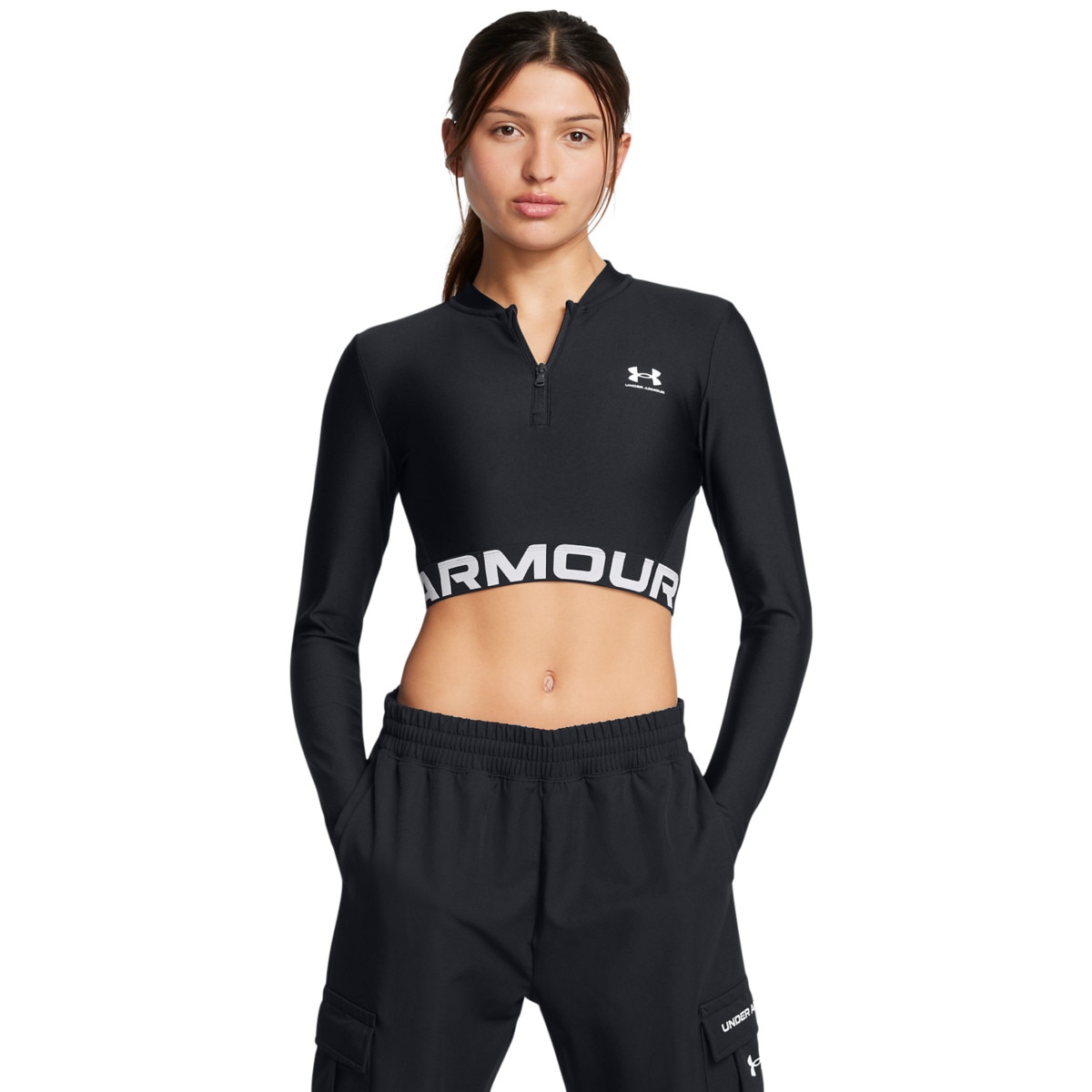 Damski longsleeve treningowy Under Armour Heatgear Rib 1/4 Zip Ls - czarny - UNDER ARMOUR