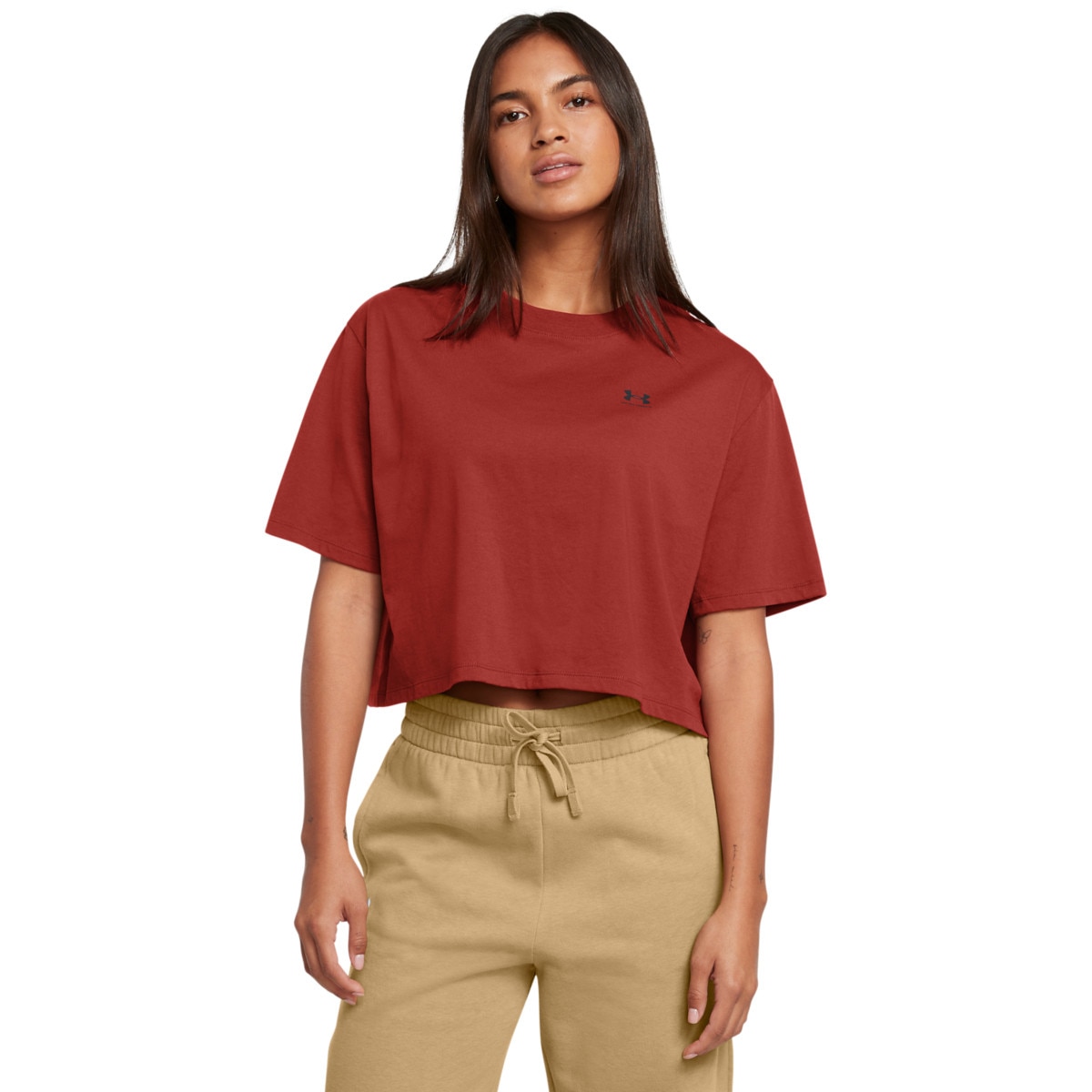 Damski t-shirt crop-top Under Armour UA W Boxy Crop Logo Ss - czerwony - UNDER ARMOUR