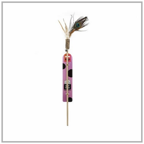 Zabawka dla kota drewniana wędka z kłodą i pawim piórem 38-58cm