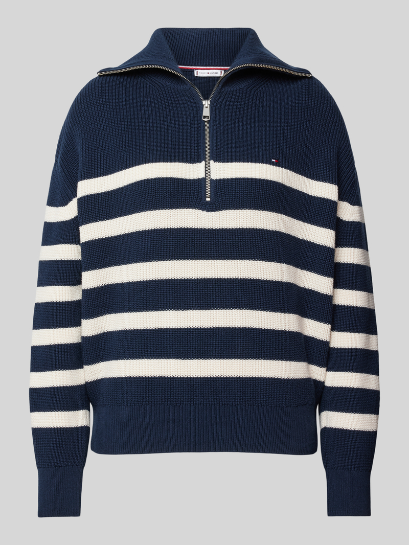 Sweter z dzianiny z kołnierzem model ‘CARDI STITCH’