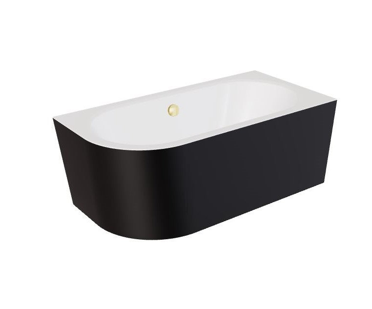 Wanna narożna prawa Besco Avita A-line 150x75 cm czarny mat syfon złoty z napełnieniem przez przelew WAA-15AMPZN