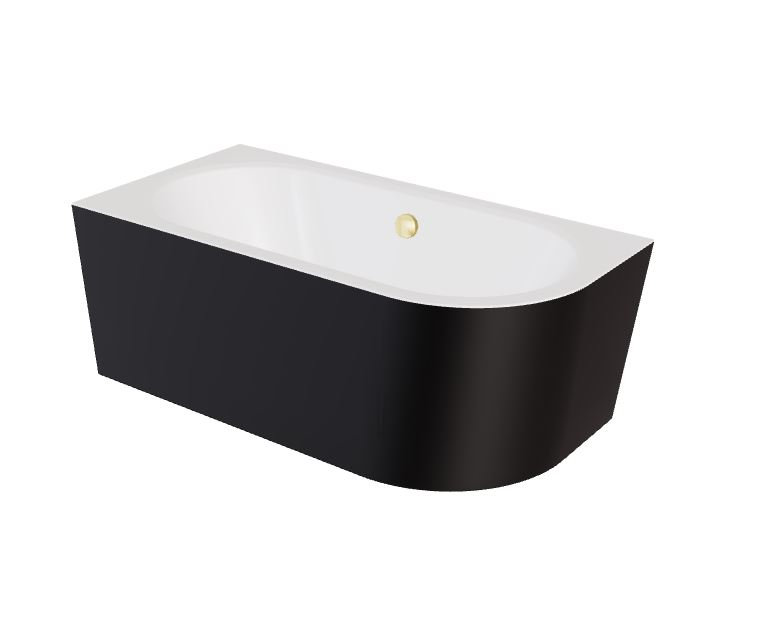 Wanna narożna lewa Besco Avita A-line 170x75 cm czarny mat syfon złoty z napełnieniem przez przelew WAA-17AMLZN