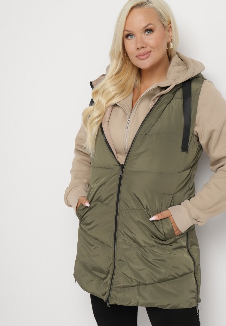 Ciemnozielona Pikowana Kamizelka Dwustronna z Kapturem i Troczkami Nevetiani