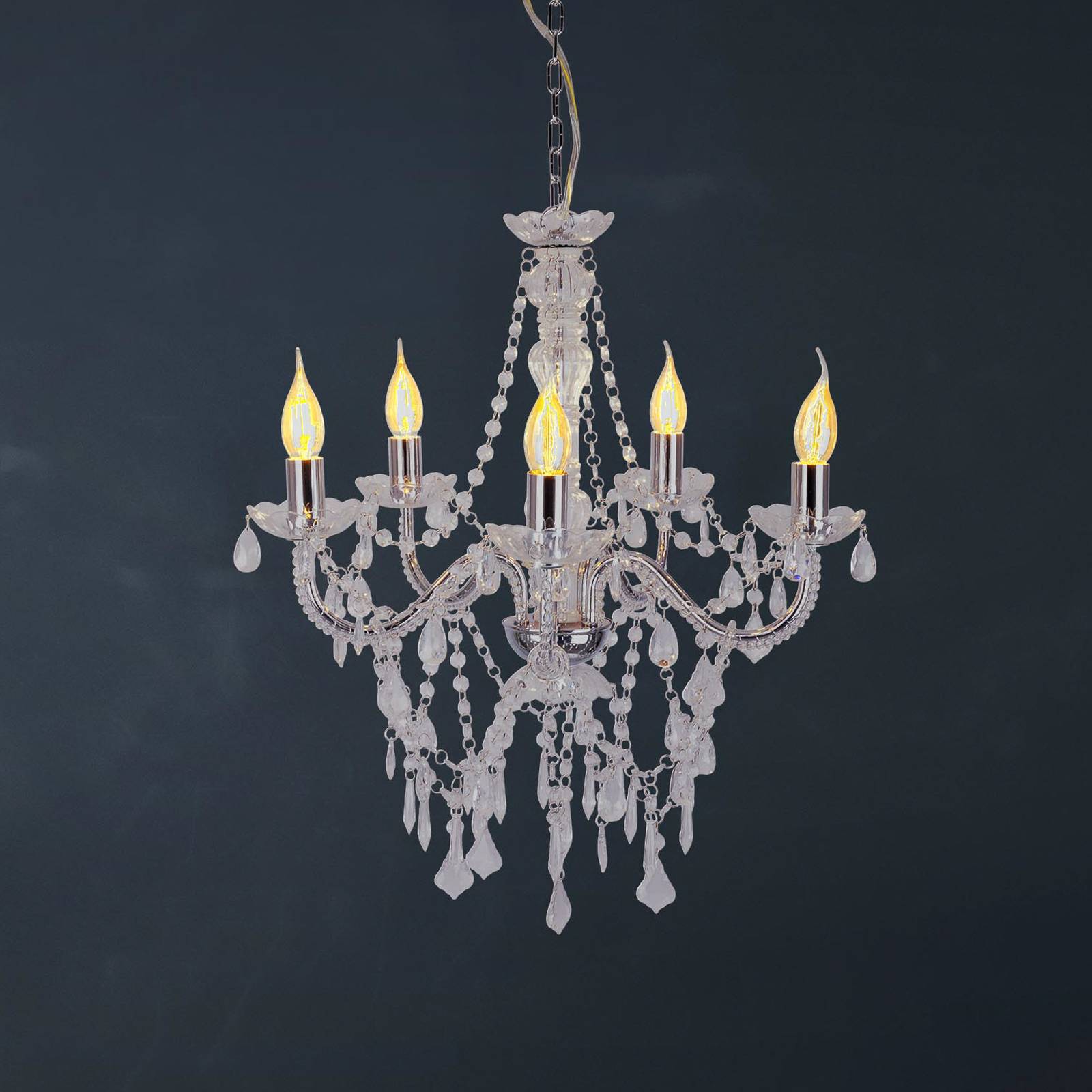 Näve Żyrandol Cecilia, chrom, żelazo/akryl, Ø 52 cm, 5-punktowa.