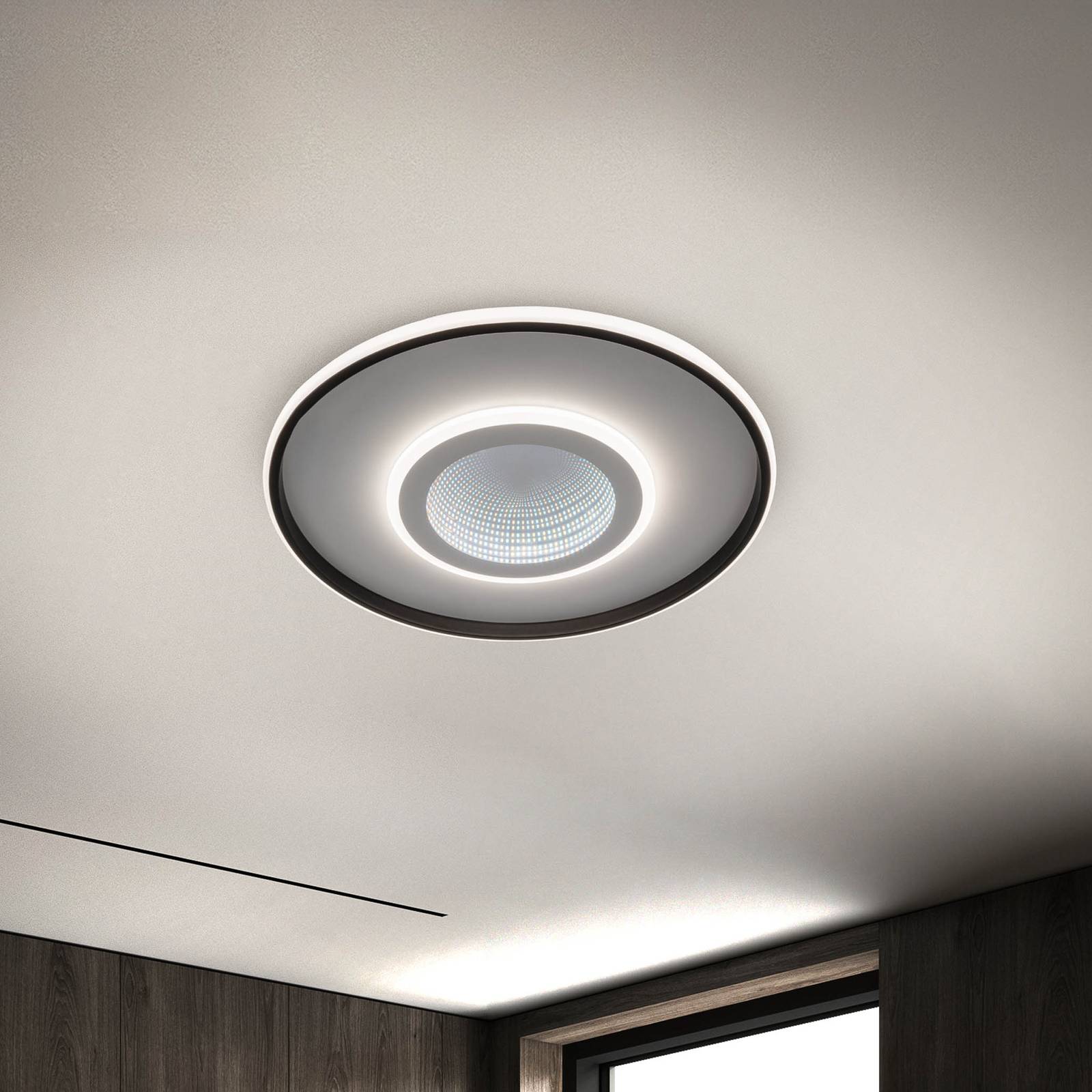 Näve Lampa sufitowa LED Redona, biały/czarny, Ø 50 cm, CCT, 3D