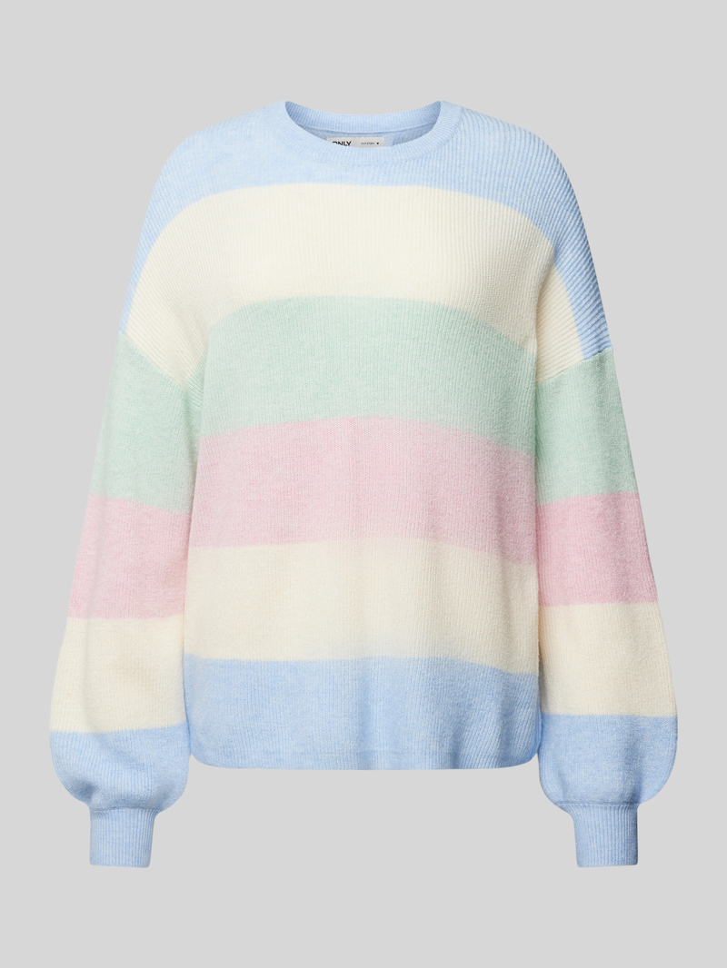 Sweter z dzianiny o kroju comfort fit z szerokim wzorem w paski i obniżonymi ramionami model ‘ATIA’