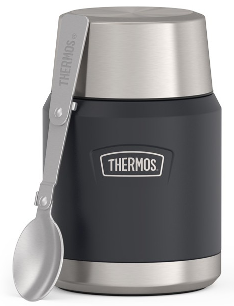 Termos na jedzenie z składaną łyżką i kubkiem - czarny granit 470ml THERMOS