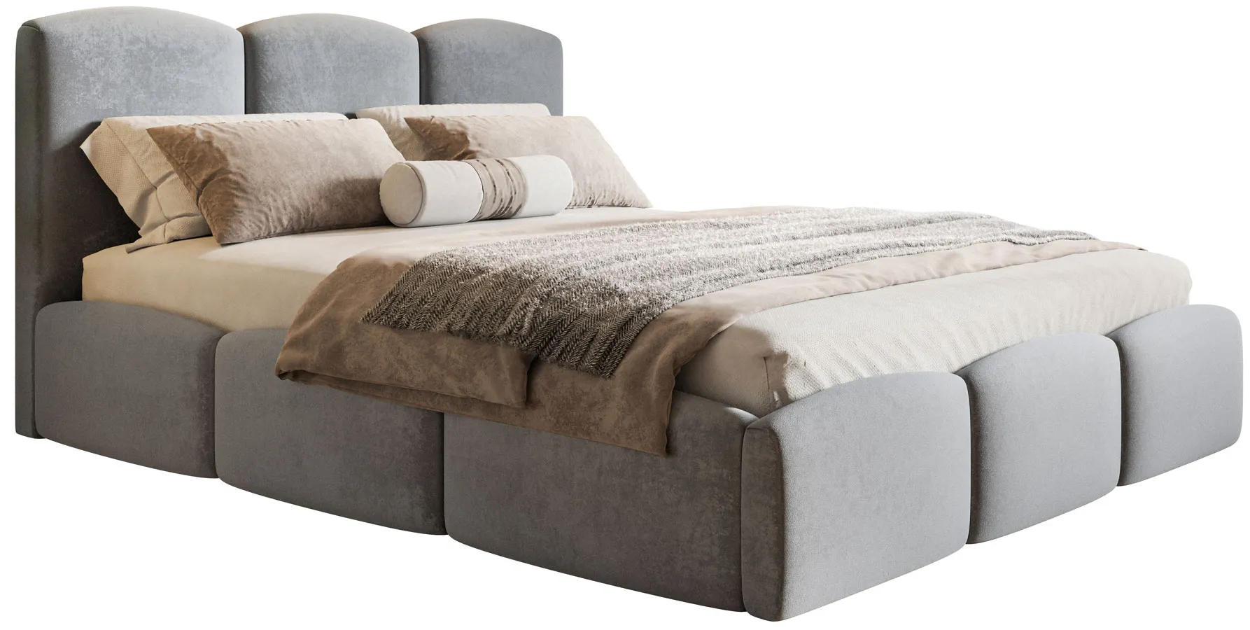 Łóżko tapicerowane z zagłówkiem i stelażem drewnianym 140x200 S6-F93