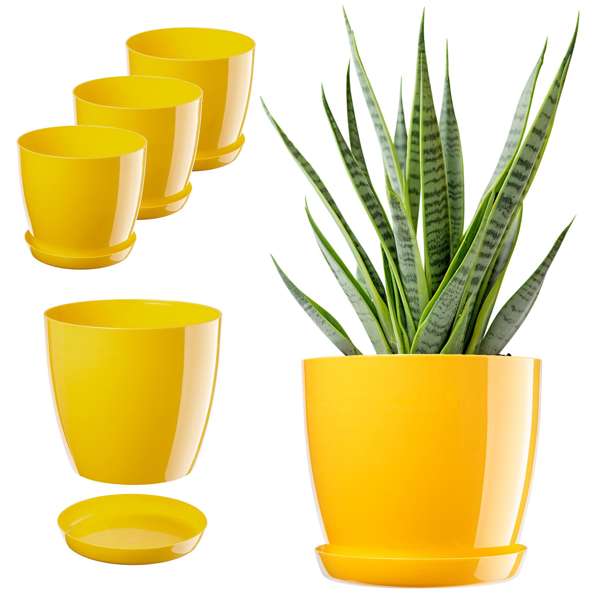 Doniczka na kwiaty z podstawką Agen 18cm żółty 3szt