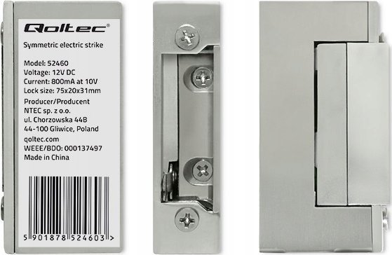Qoltec Elektrozaczep Qoltec symetryczny bez pamięci i blokady 12V Stal nierdzewna