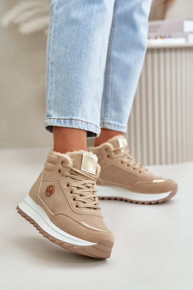 Ocieplane Buty Sportowe Botki Damskie Na Platformie Khaki Ariatte - Zazoo