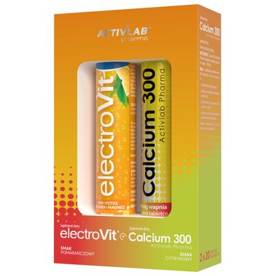 Suplement diety, ACTIVLAB PHARMA Zestaw ElectroVit pomarańczowy, 20tabl. mus. + Calcium 300 cytrynowy, 20tabl. mus.