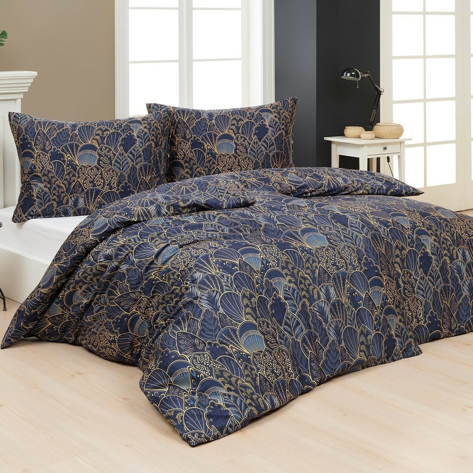 Pościel satynowa Livia Blue, 140 x 200 cm, 70 x 90cm, beżowy, 140 x 200 cm, 70 x 90 cm