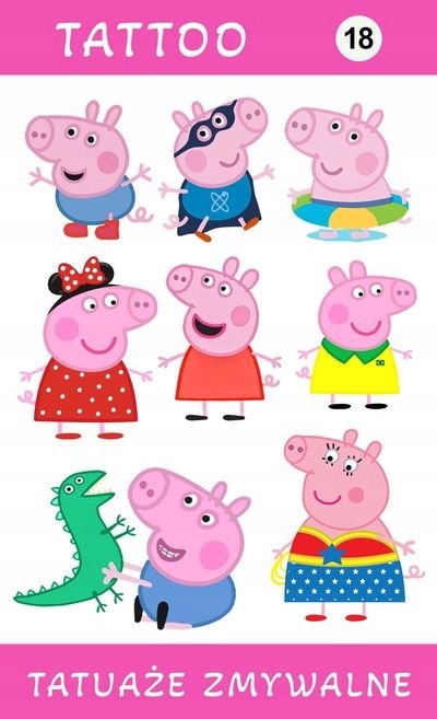 Przepiękny Zestaw Tatuaży Zmywalnych Dla Dzieci Świnka Peppa Pig