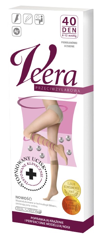 Veera Podkolanówki przeciwżylakowe 40 DEN, Kolor Grafit, Rozmiar 1/2