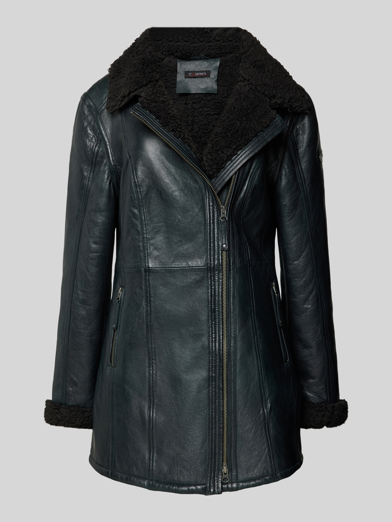 Płaszcz skórzany z podszewką ze sztucznego kożuszka