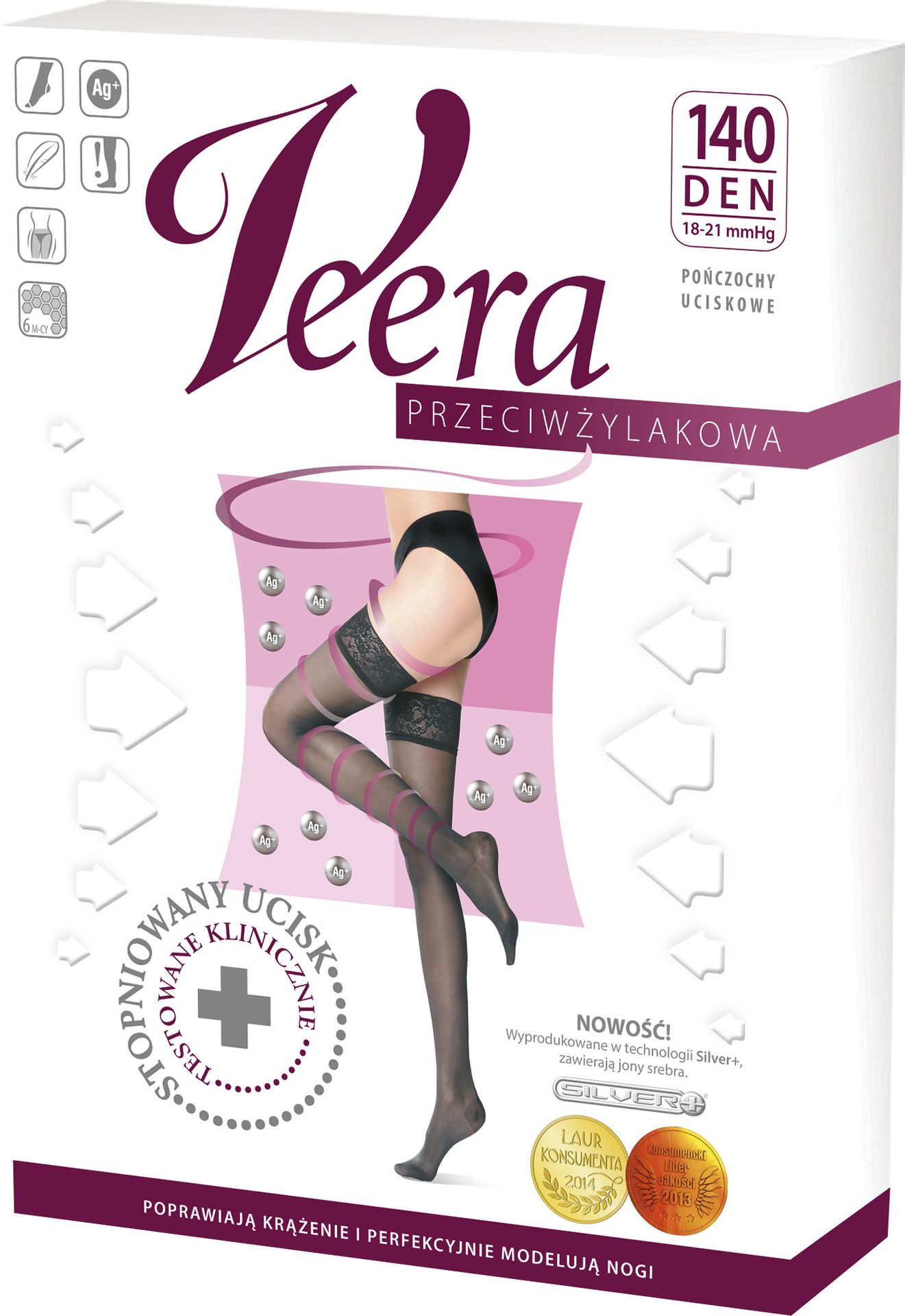 Veera Silver Pończochy przeciwżylakowe 140 DEN otwarte palce Kati Poń. otw 140