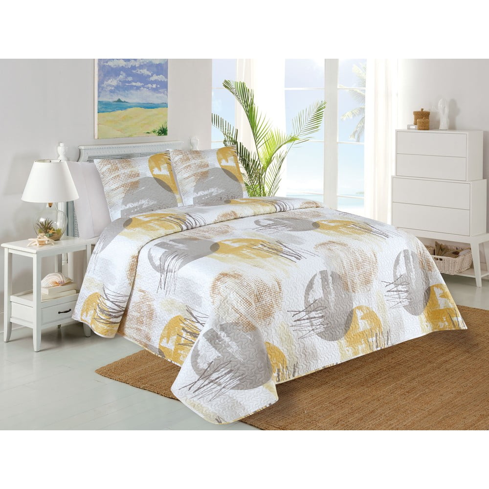 Żółto-biały pikowany zestaw narzuty na łóżko i poszewki na poduszkę 220x240 cm Ronda – My House