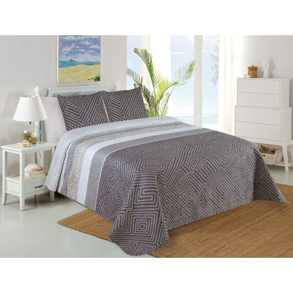 Szary pikowany zestaw narzuty na łóżko i poszewki na poduszkę 220x240 cm Plaza – My House