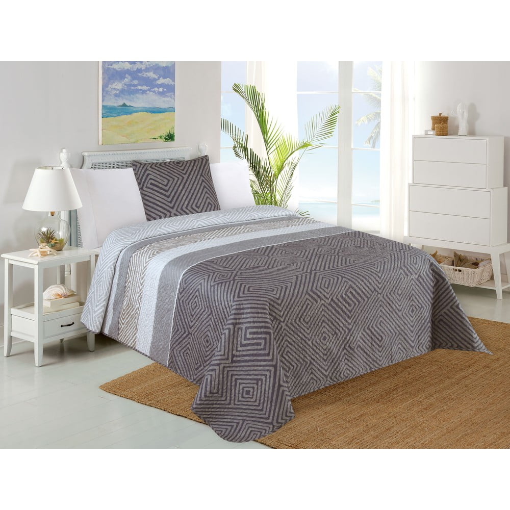 Szary pikowany zestaw narzuty na łóżko i poszewki na poduszkę 140x220 cm Plaza – My House
