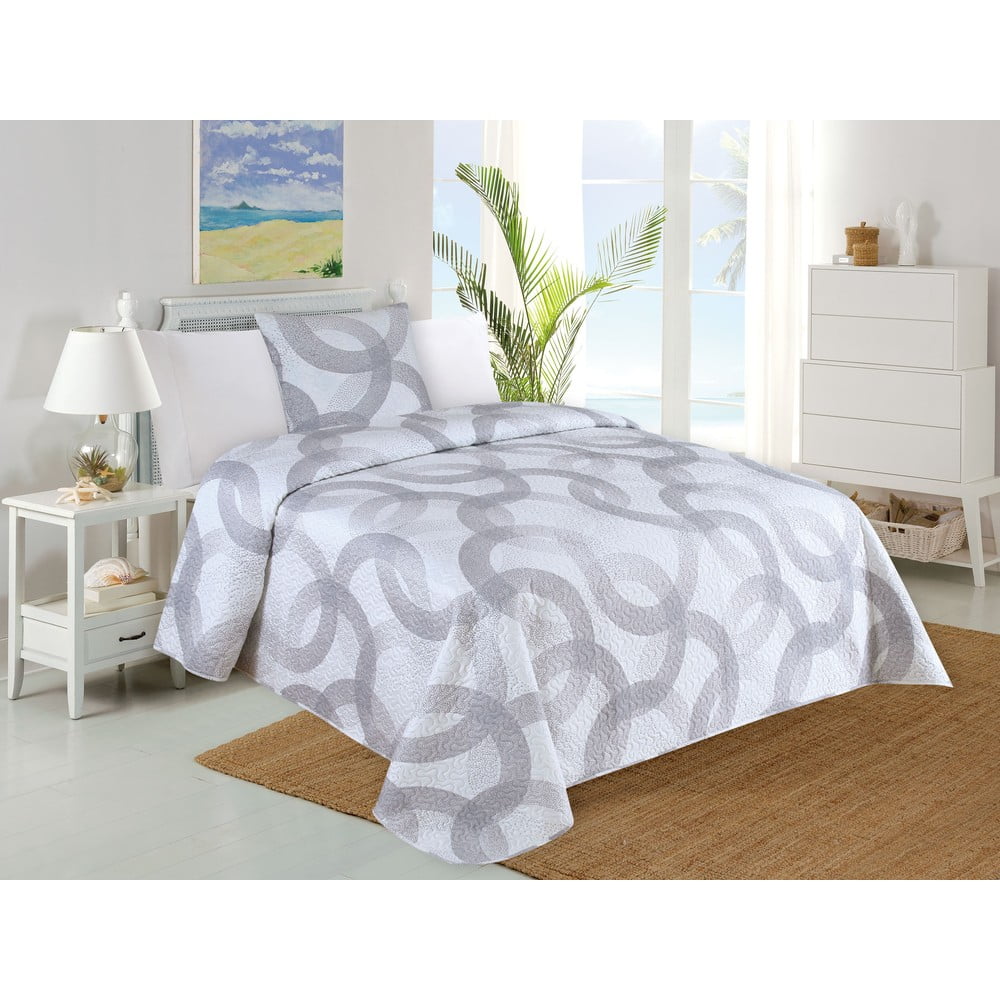 Biało-szary pikowany zestaw narzuty na łóżko i poszewki na poduszkę 140x220 cm Circulo – My House