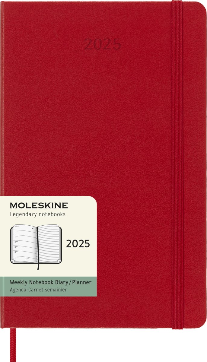 Kalendarz książkowy 2025 tygodniowy czerwony 13x21cm Moleskine Large Weekly Hard