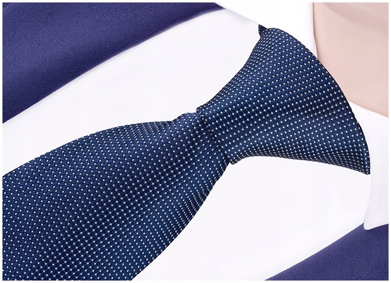 ŻAKARDOWY Krawat Męski w Kropki Granatowy rc45
