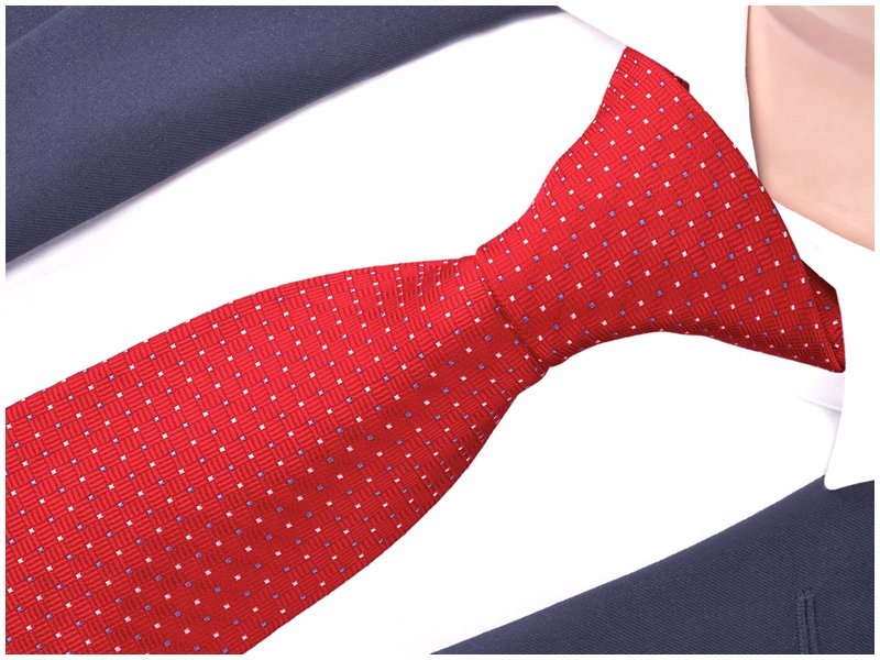 ŻAKARDOWY Krawat Męski w Kropki CZERWONY RC39