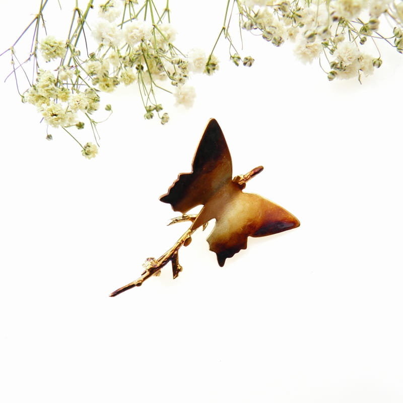 Broszka handmade srebrna z motylem - Butterfly III brown