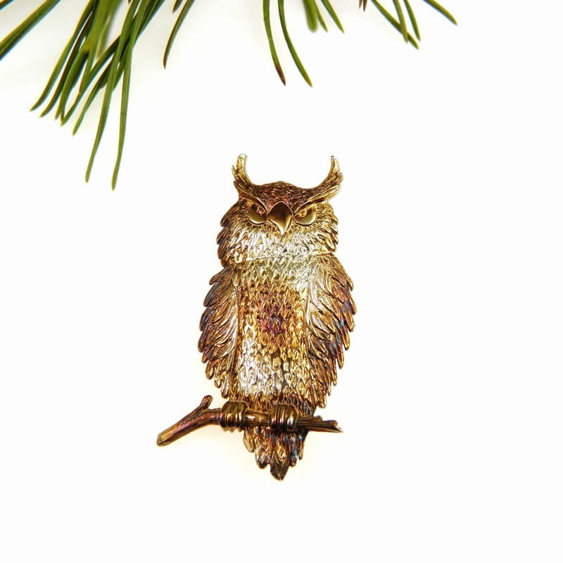 Broszka srebrna- Sowa brązowa