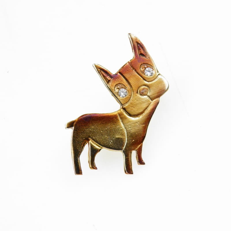 Broszka srebrna - Piesek Ginger brązowy