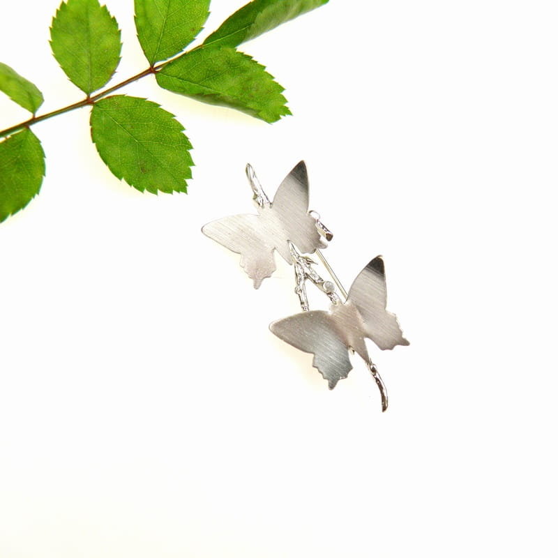 Broszka srebrna z motylkami  Butterfly white