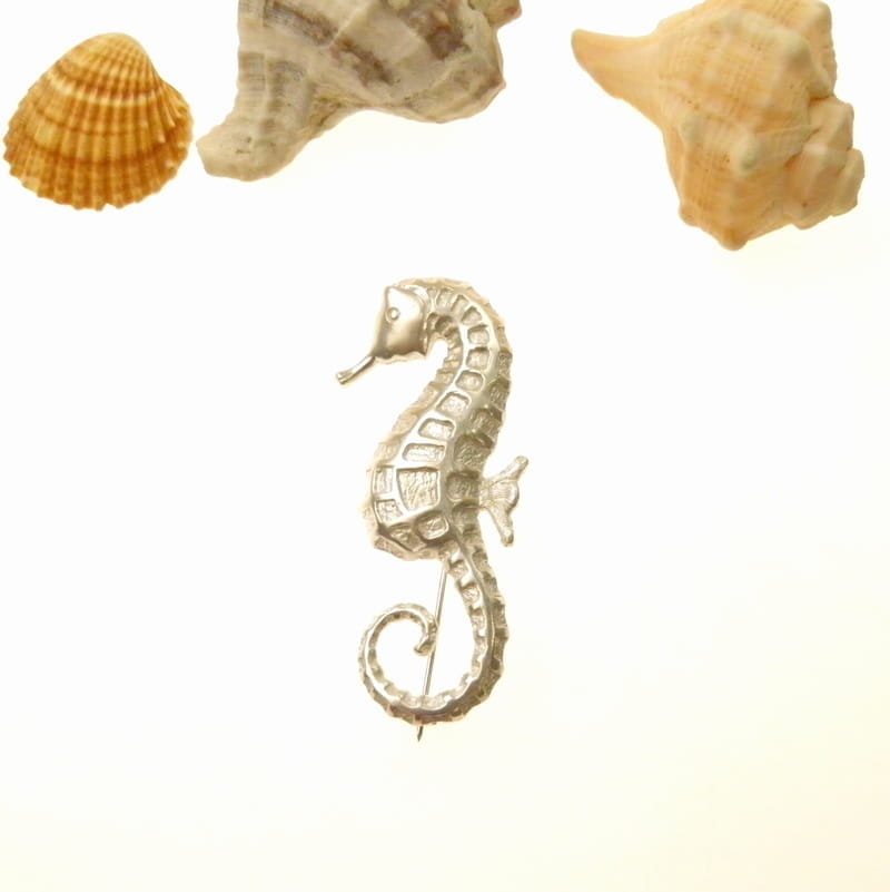 Broszka srebrna - Biały konik morski