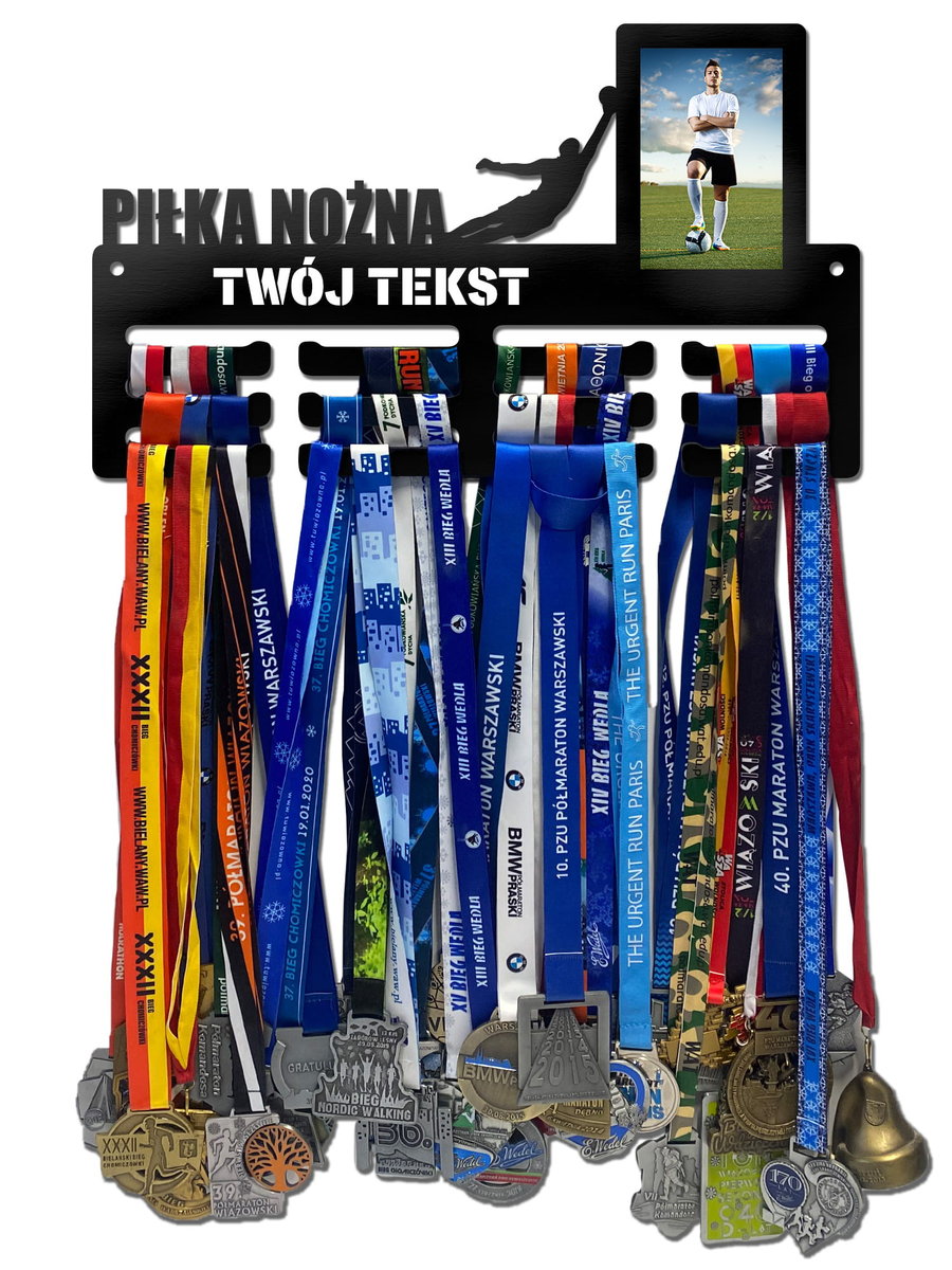 Wieszak na medale PIŁKA NOŻNA ramka na zdjęcie, dowolny tekst  245.3